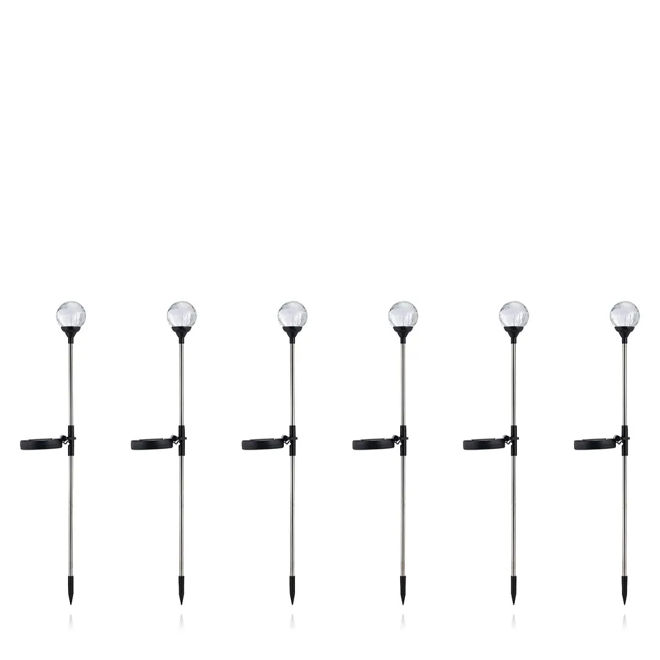 GARDEN STORIES SET OF 6 STAINLESS STEEL CRACKLED GLASS BALL STAKE LIGHTS