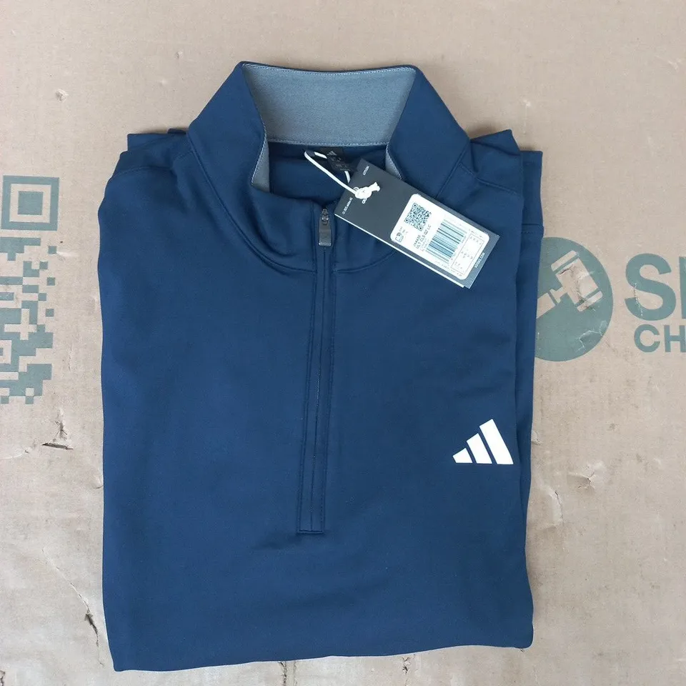 ADIDAS LONG SLEEVE 1/4 ZIP TOP IN NAVY SIZE MEDIUM