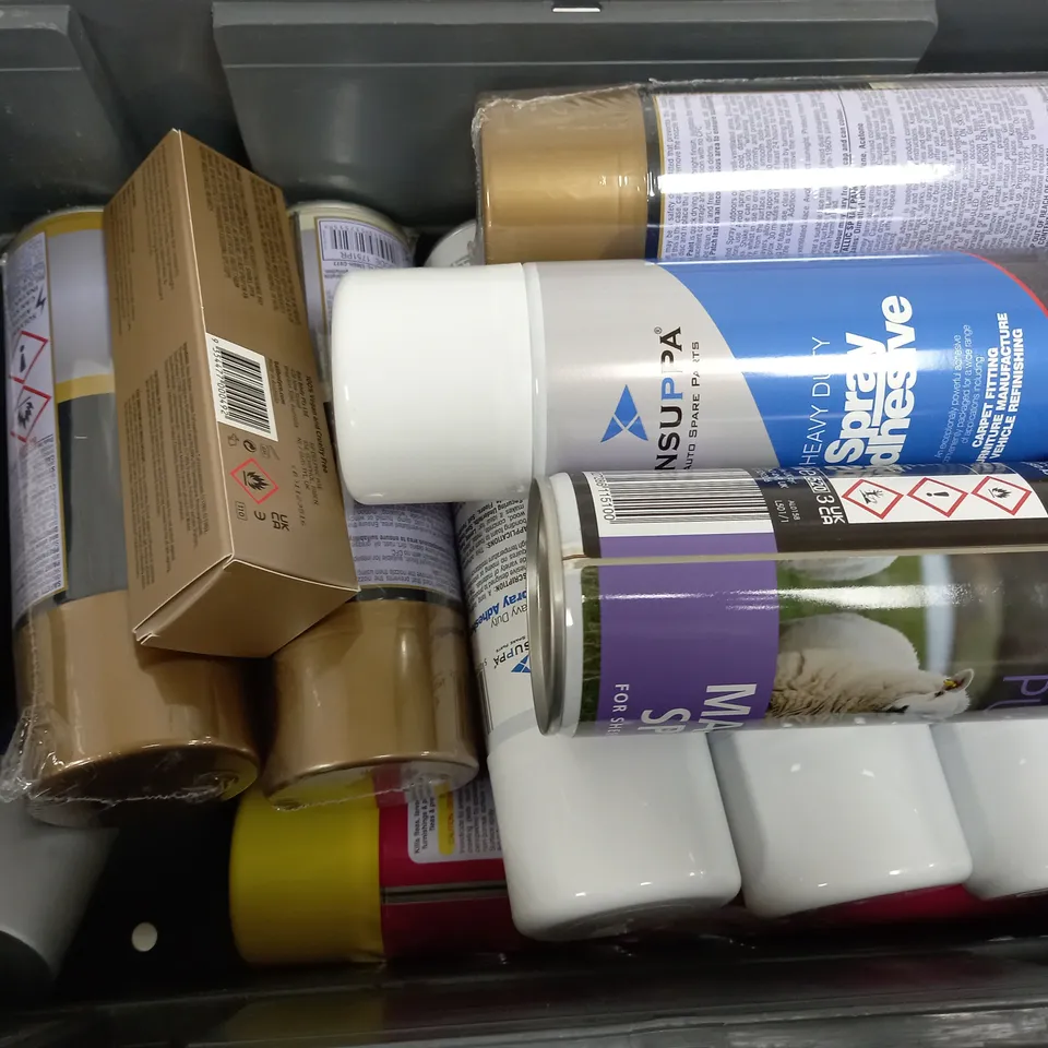 BOX OF APPROX 15 ASSORTED AEROSOLS TO INCLUDE - BALIBODY - METALLIC GOLD SPRAY - BODY SPRAY ECT