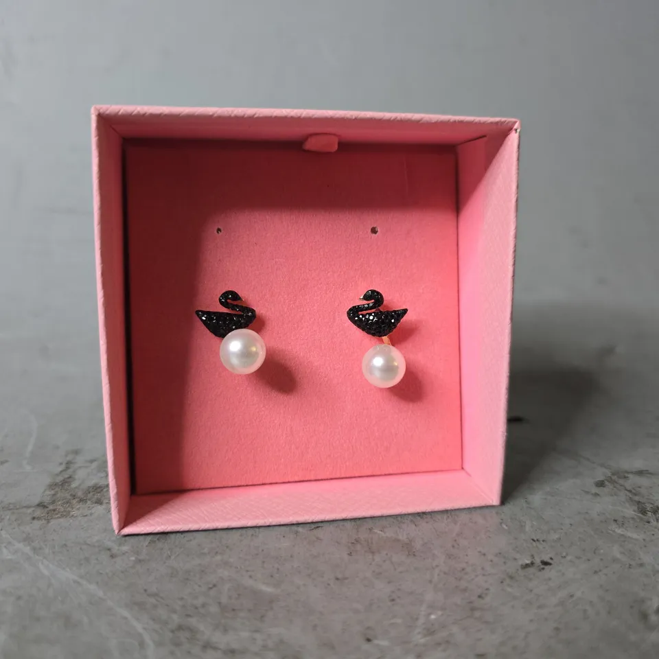 BOXED SWAROVSKI BLACK PEARL EARRINGS
