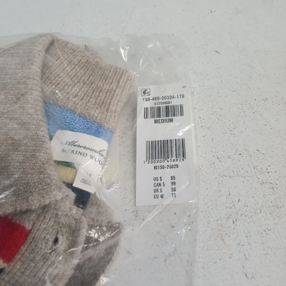 ABERCROMBIE AND FITCH MERINO WOOL BLEND MULTI STRIPE CARDIGAN MEDIUM