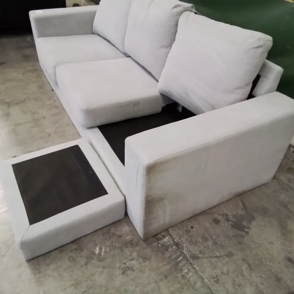 DESIGNER CHAISE SOFA LIGHT GREY FABRIC
