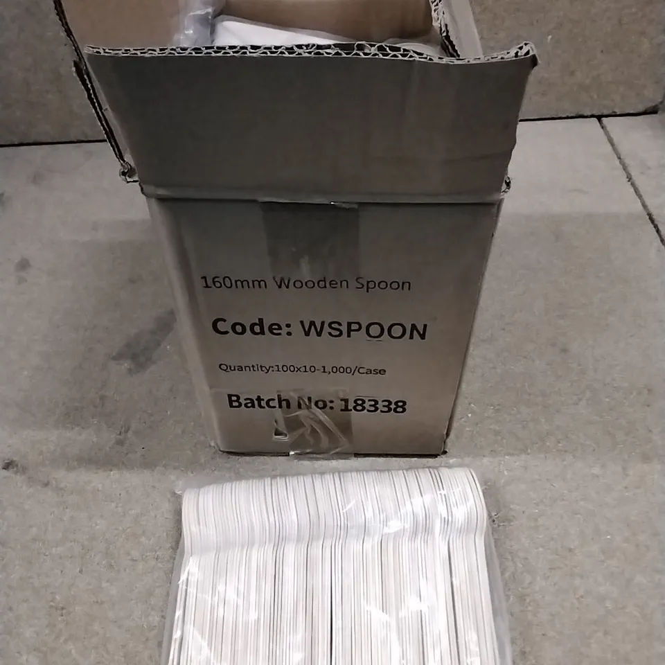 BOX CONTAINING APPROXIMATELY 1000 WOODEN SPOONS