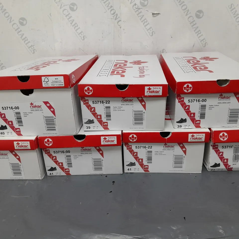 7 PAIRSOF BOXED RIEKER ANTISTRESS TRAINERS IN VARIOUS STYLES, COLOURS, AND SIZES