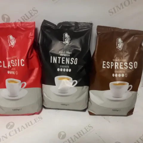 LOT OF 3 KAFFEKAPSLEN COFFEE PACKETS TO INCLUDE CLASSIC, INTENSO & ESPRESSO - 3 X 1KG