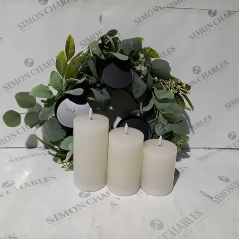 BOXED HOME REFLECTIONS 3 IN 1 FLAMELESS CANDLE WITH WREATH SET - SAGE 