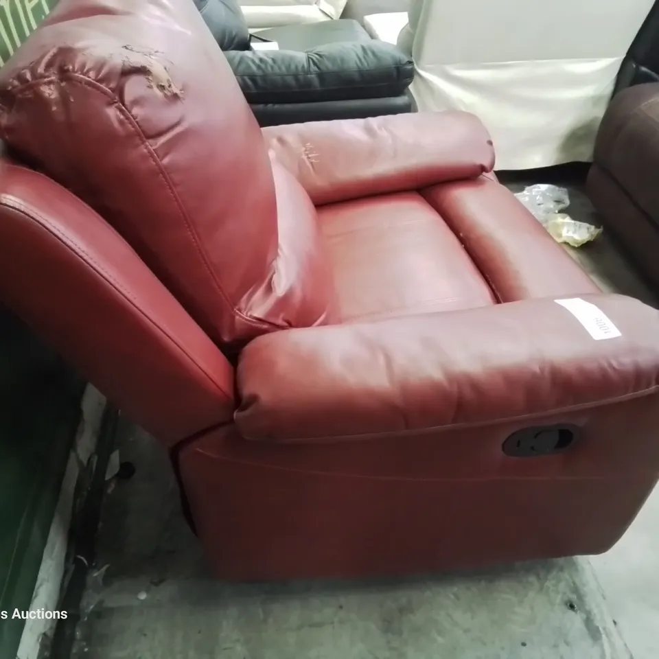 DESIGNER MANUAL RECLINING EASY CHAIR RED FAUX LEATHER 
