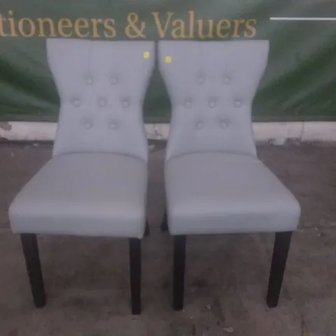 SET OF 2 NEW KENSINGTON LIGHT GREY LEATHER BUTTON BACK DINING CHAIRS (BLACK LEG)