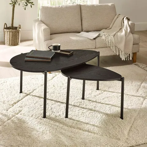 BOXED JULIAN BOWEN LORETTE TEARDROP NESTING COFFEE TABLES - BLACK ASH