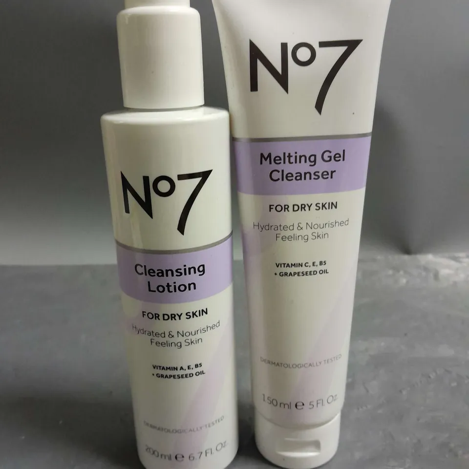 NO7 LOT OF 2 PRODUCTS TO INCLUDE - CLEANSING LOTION 200ML - MELTING GEL CLEANSER 150ML
