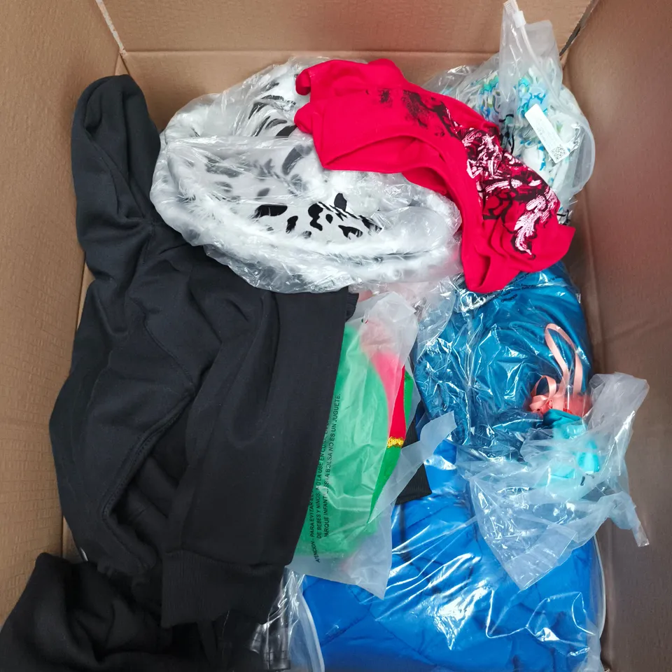 LARGE BOX OF APPROXIMATELY 25 ASSORTED CLOTHING ITEMS IN VARIOUS COLOURS, STYLES AND SIZES - COLLECTION ONLY