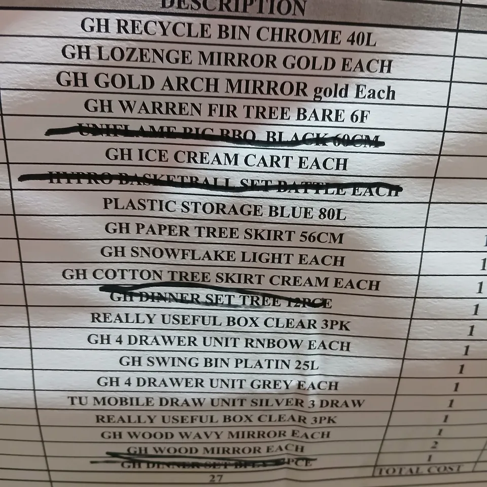 PALLET OF APPROXIMATELY 18 ASSORTED PRODUCTS TO INCLUDE; RECYCLE BIN, DINNER SET, 6FT WARREN FIR TREE AND KIDS ICE CREAM CART