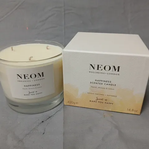 NEOM HAPPINESS SCENTED CANDLE – NEROLI, MIMOSA & LEMON (420G / 14.8OZ) – BOXED