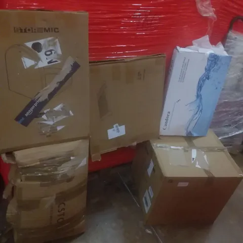 PALLET OF ASSORTED ITEMS INCLUDING TOILET SEAT, FABRIC WARDROBE, AIR FRYER,