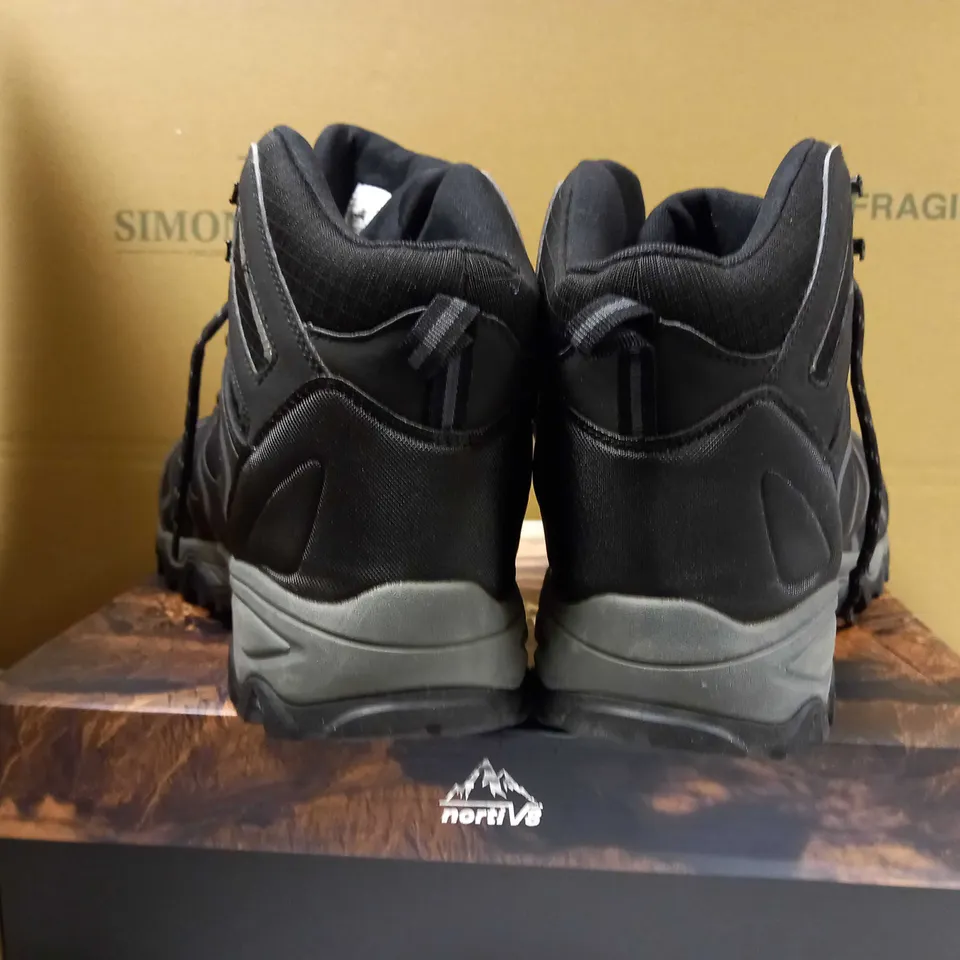 BOXED PAIR OF NORTIV8 BLACK/GREY HIKING BOOTS - SIZE 14