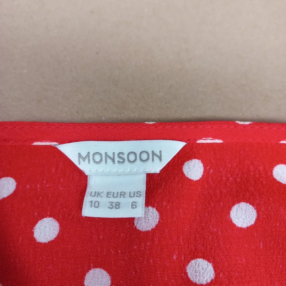 MONSOON RED POLKA DOT MAXI DRESS, UK 10 (EUR 38, US 6)