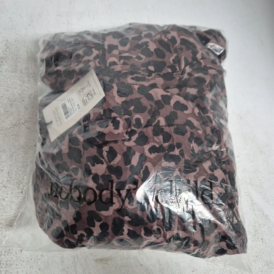 BAGGED NOBODYS CHILD WOMEN’S PETITE BROOKLYN SHIRT MIDI DRESS – BROWN LEOPARD PRINT, UK 16