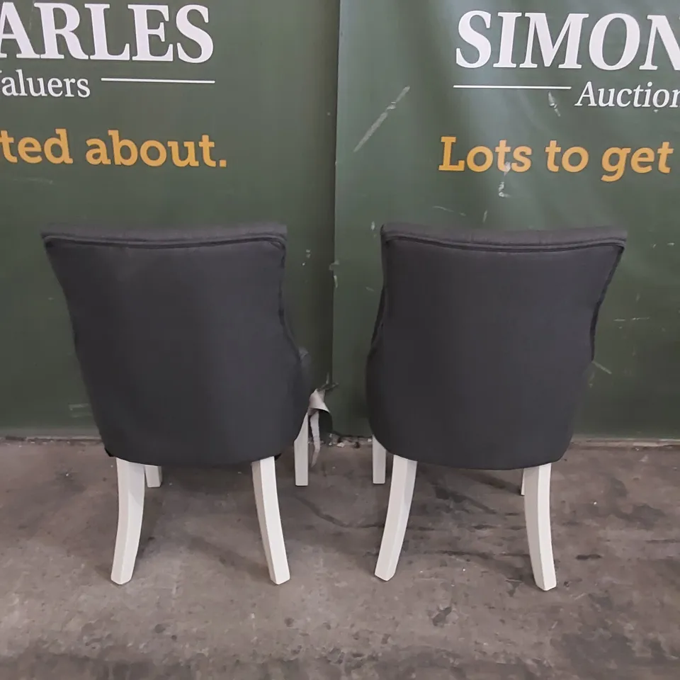 SET OF 2 DUKE SLATE FABRIC BUTTON BACK DINING CHAIRS WITH WHITE LEGS 