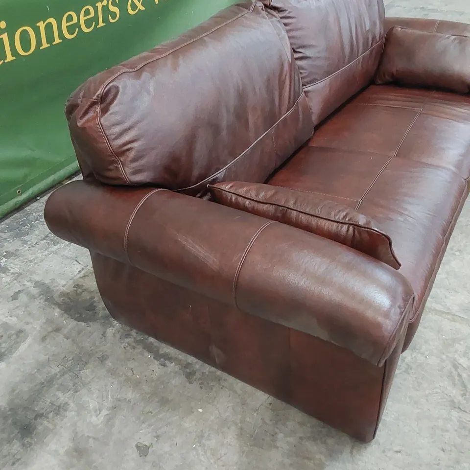 DESIGNER SOFA UPHOLSTERED IN CHOCOLATE LEATHER 