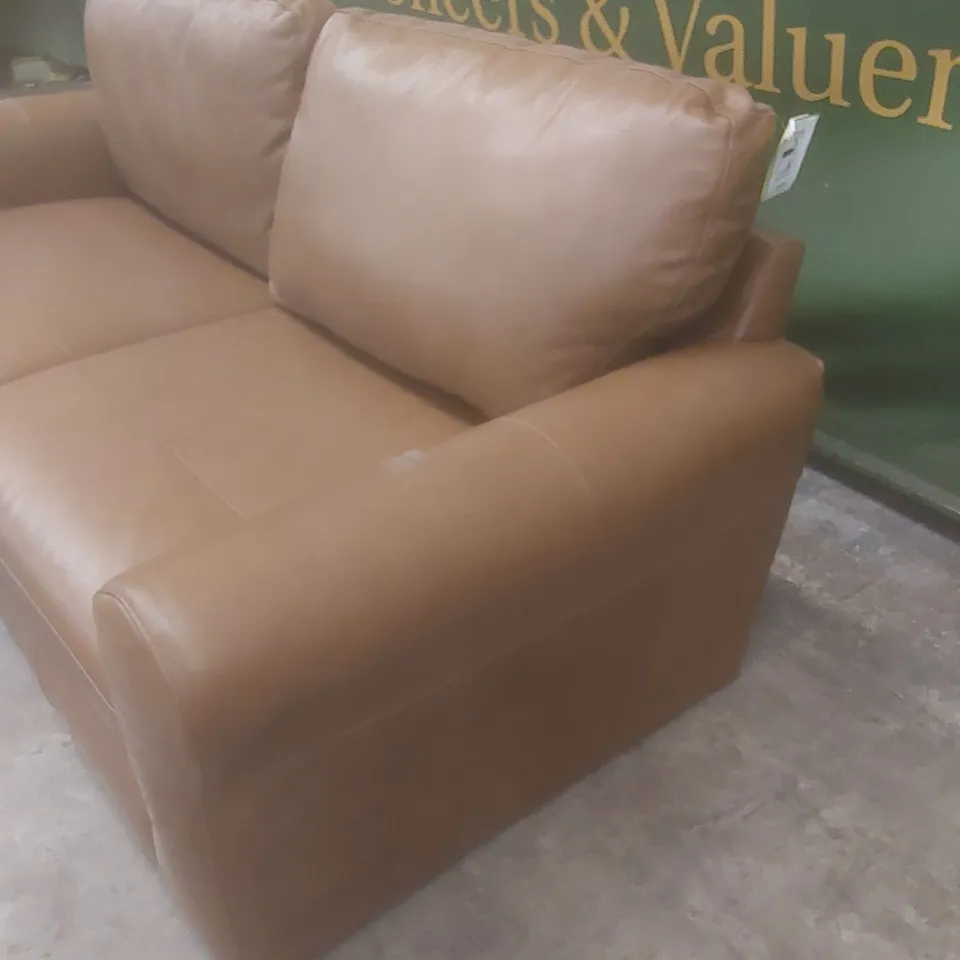 DESIGNER BAILEY 3 SEATER TAN LEATHER UPHOLSTERED SOFA 