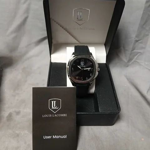LOUIS LACOMBE WRISTWATCH – BLACK DIAL, STAINLESS STEEL CASE, RUBBER STRAP