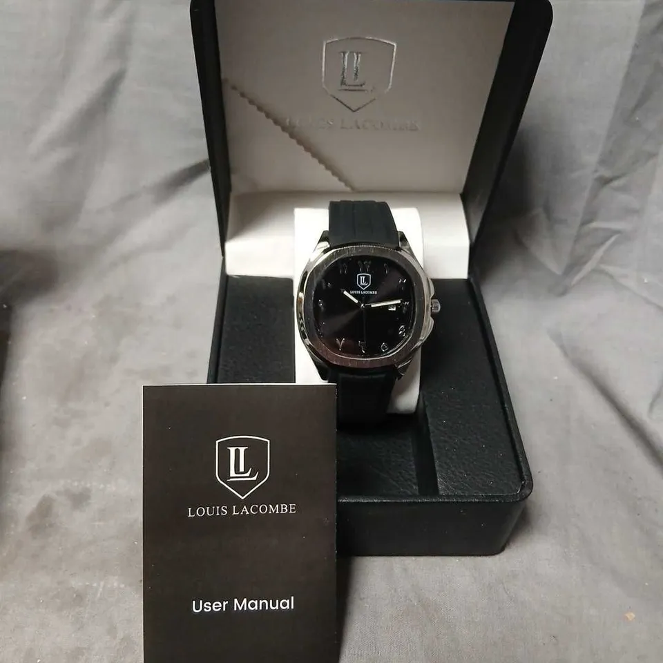 LOUIS LACOMBE WRISTWATCH – BLACK DIAL, STAINLESS STEEL CASE, RUBBER STRAP