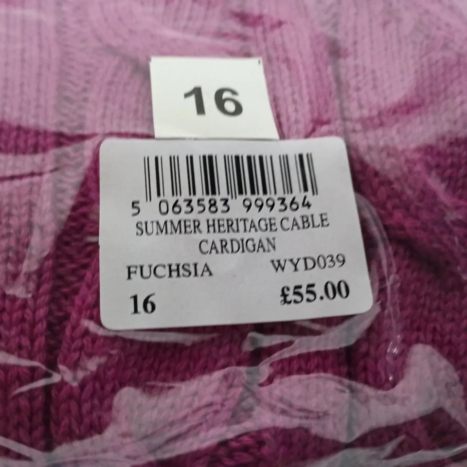 BAGGED CREW CLOTHING COMPANY SUMMER HERITAGE CABLE CARDIGAN – UK 16
