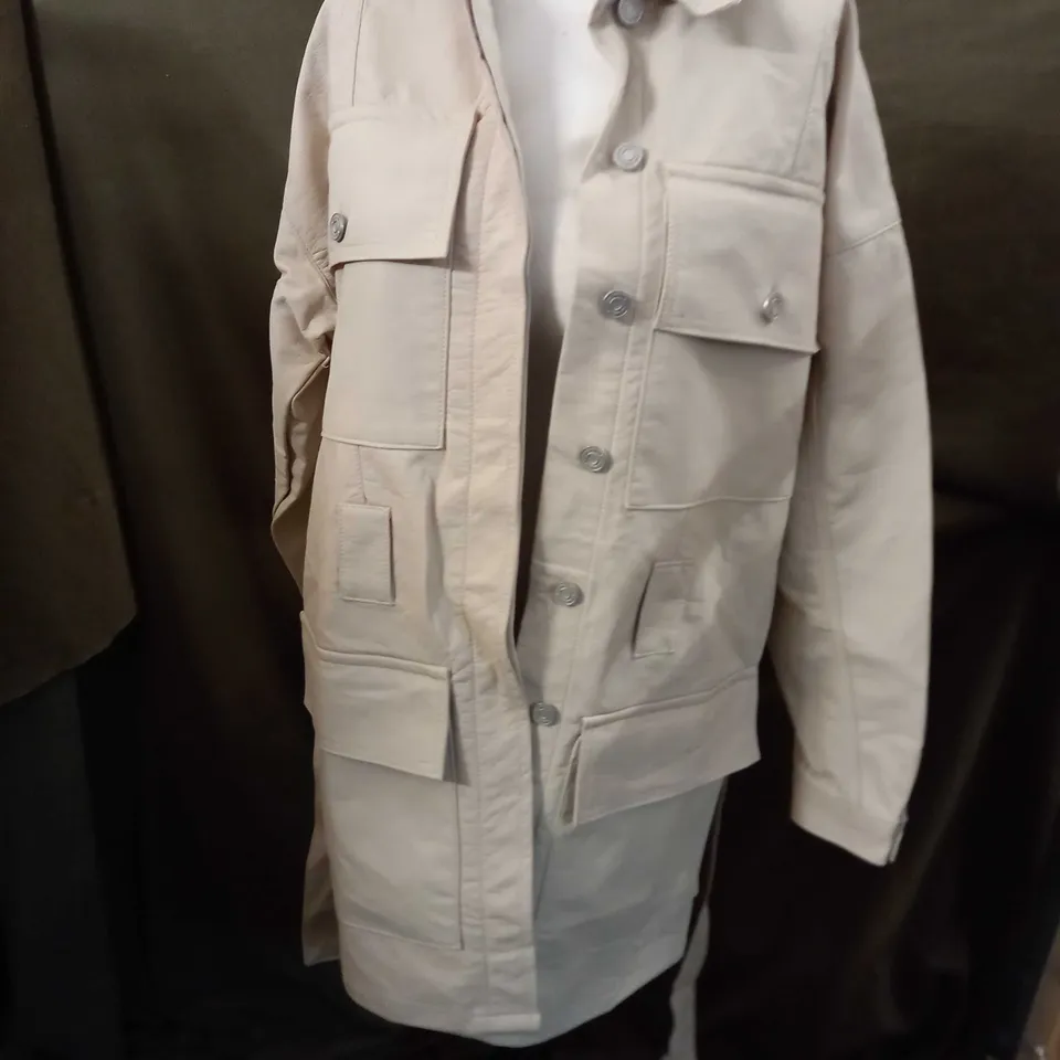 BOOHOO FAUX LEATHER UTILITY JACKET IN STONE GREY - SIZE 8