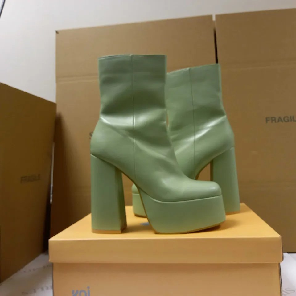 KOI SAGE PLATFORM HEELED ANKLE VEGAN BOOTS - SIZE 6