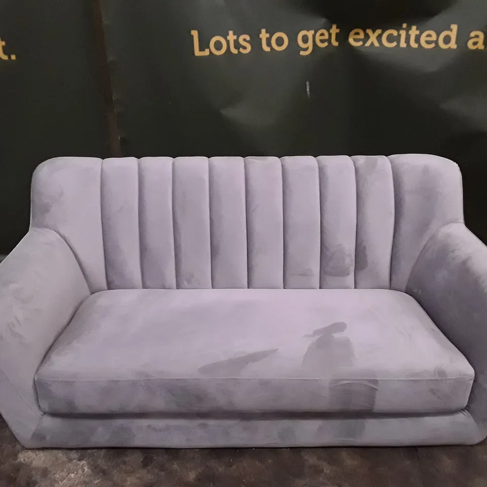 QUALITY DESIGNER ZEBEDIAH 2 SEATER UPHOLSTERED SOFA - LIGHT GREY FABRIC