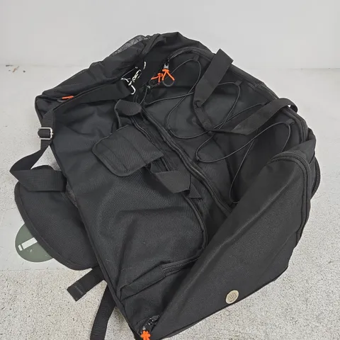 BLACK BACKPACK WITH MULTIPLE COMPARTMENTS, ORANGE ZIP PULLS