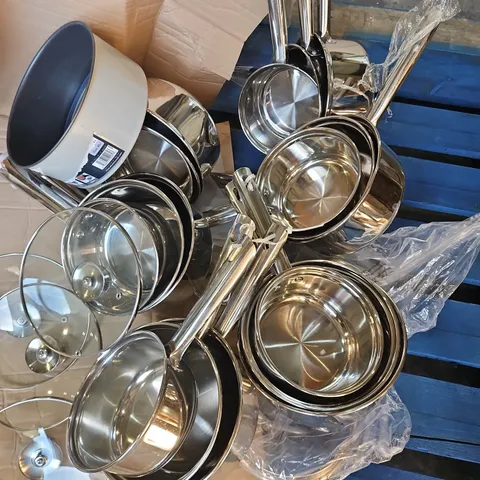 BOX OF ASSORTED COOKING PANS AND LIDS / COLLECTION ONLY