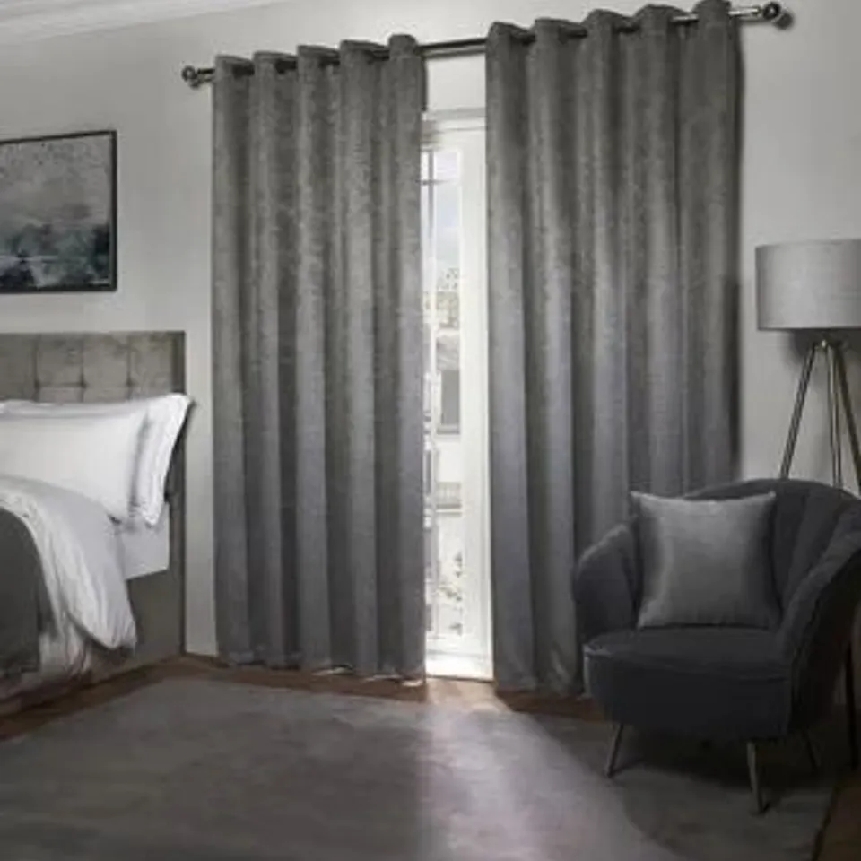 DESIGNER AMBIANCE EYELET BLACKOUT CURTAINS GREY 168 × 137cm