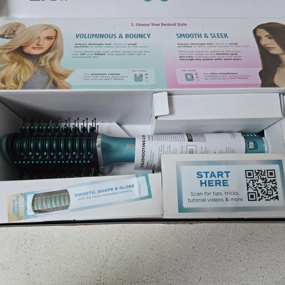 BOXED SHARK GLOSSI HT302UKTL 2-IN-1 HOT BRUSH AND AIR GLOSSER - JUNIPER 