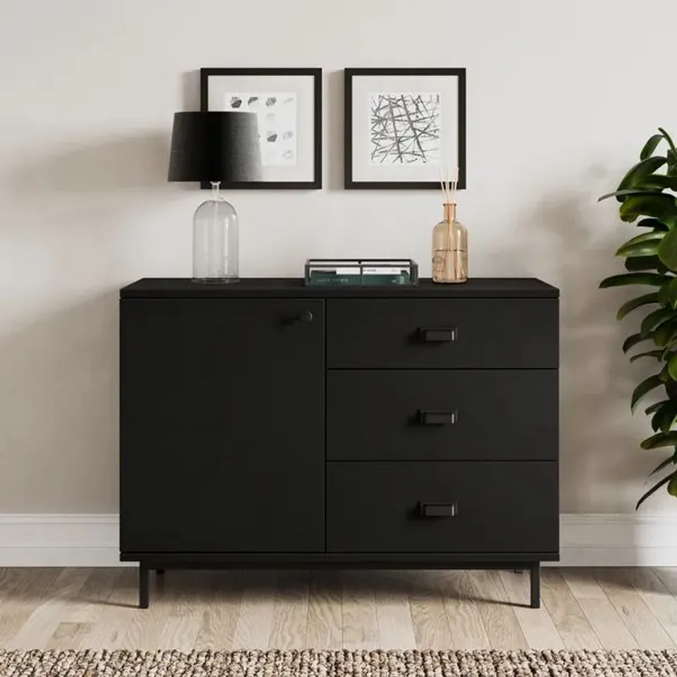 BOXED FULTON SMALL SIDEBOARD, BLACK OAK (1 BOX)