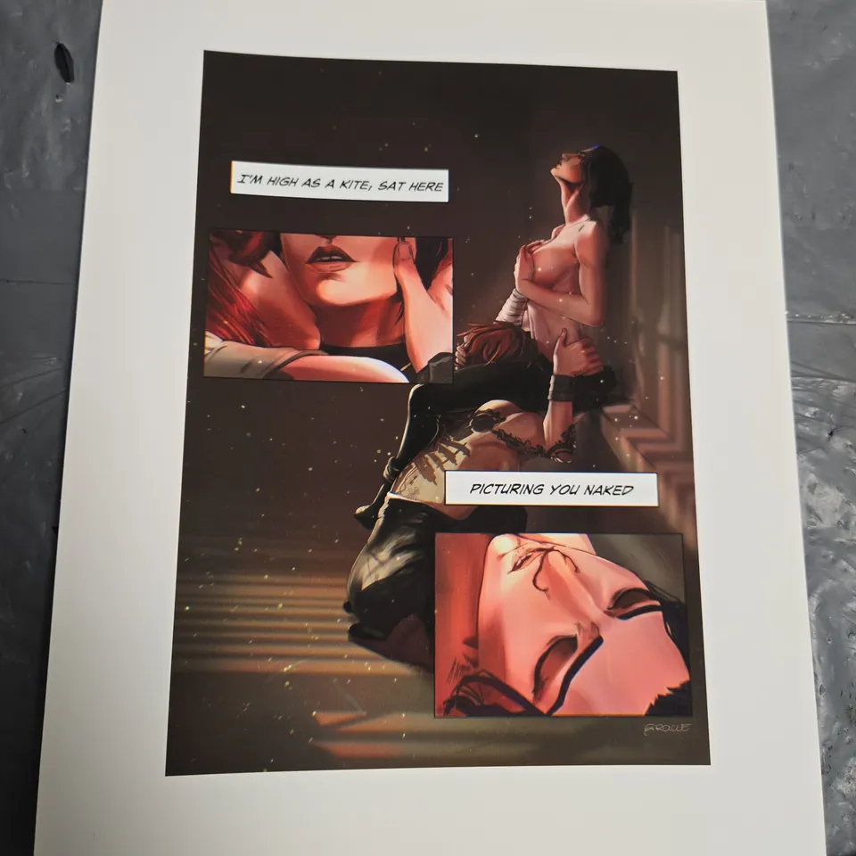 THREE TWO-PANEL COMIC-STYLE ART PRINT SCENES