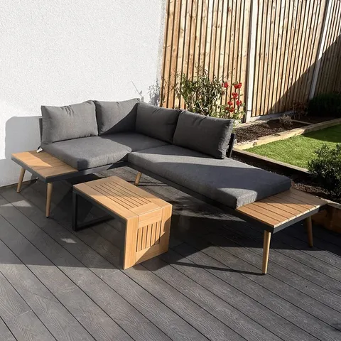 BOXED BELMONT METAL AND CONTEMPORARY POLY-WOOD SECTIONAL CORNER GARDEN SET (1 BOX)