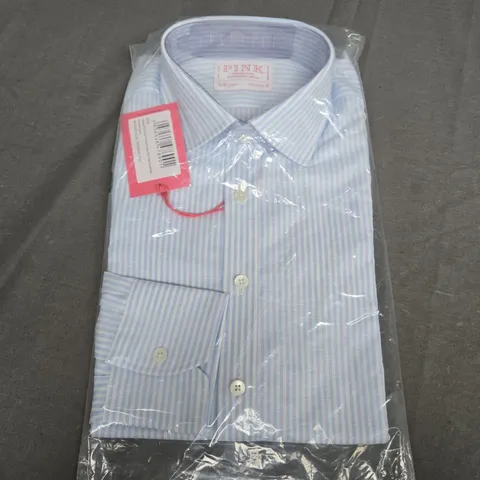 SEALED PINK TAILORED FIT FORMAL TEXTURED STRIPE SHIRT IN PALE BLUE / WHITE - SIZE 15.5R 