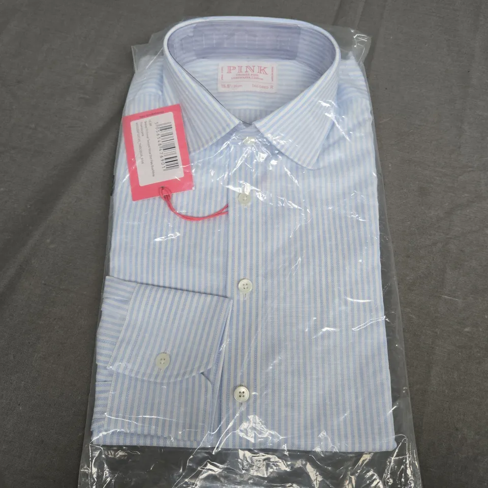 SEALED PINK TAILORED FIT FORMAL TEXTURED STRIPE SHIRT IN PALE BLUE / WHITE - SIZE 15.5R 