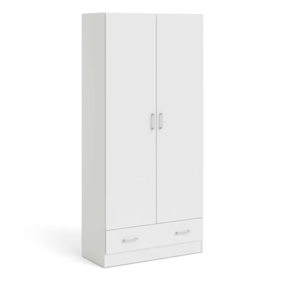 BOXED SPACE WARDROBE WITH 2 DOORS + 1 DRAWER IN WHITE 1750
