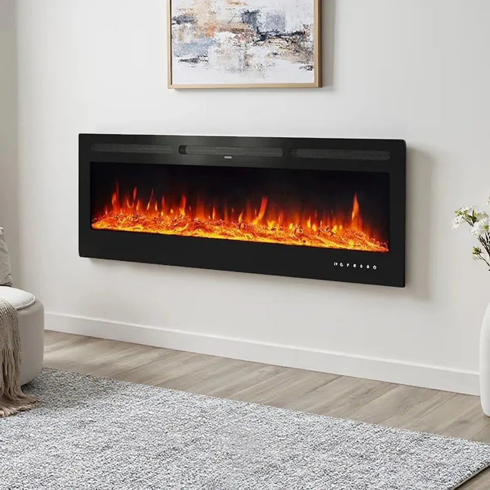 BOXED WALL MOUNTED ELECTRIC FIREPLACE WITH REMOTE BLACK
