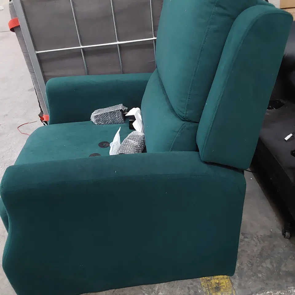 DESIGNER PUSH BACK RECLINING EASY CHAIR PLUSH GREEN FABRIC 