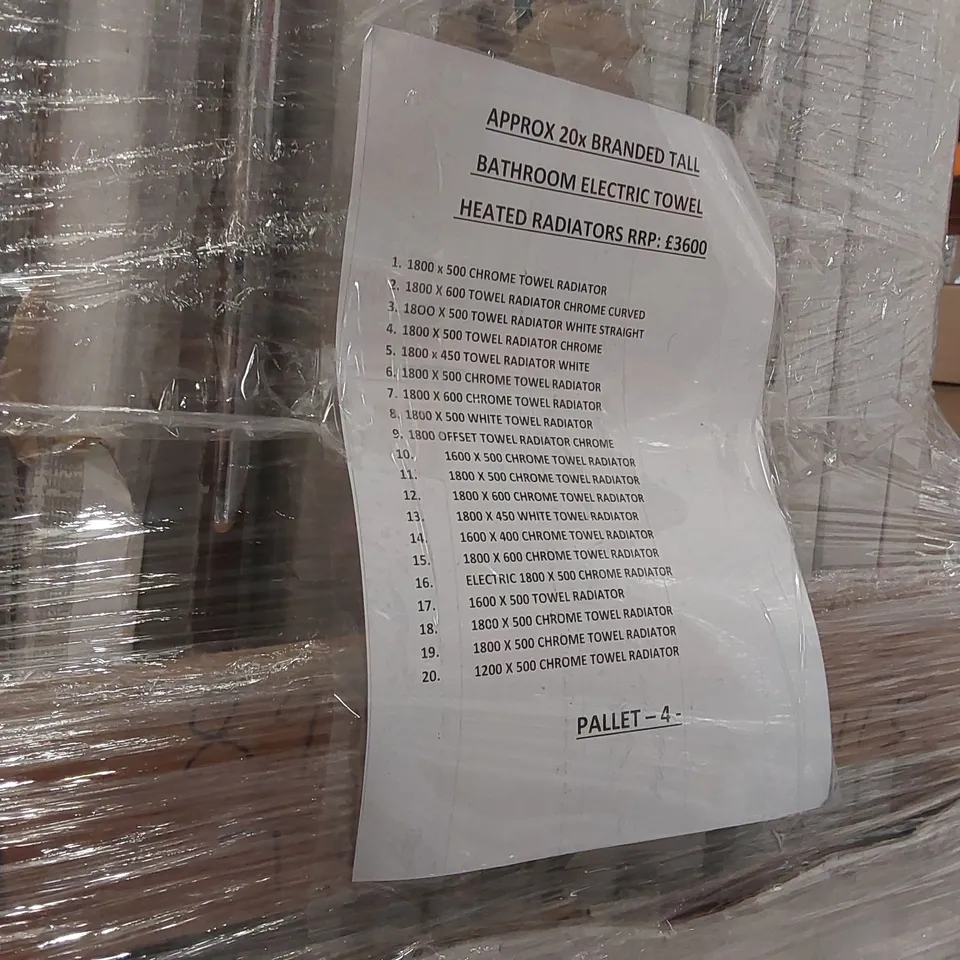 PALLET CONTAINING APPROXIMATELY 20x TALL BATHROOM ELECTRIC HEATED TOWEL RADIATORS