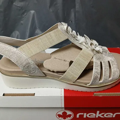 BOXED RIEKER FLORAL WEDGE SANDALS IN BEIGE - SIZE 37