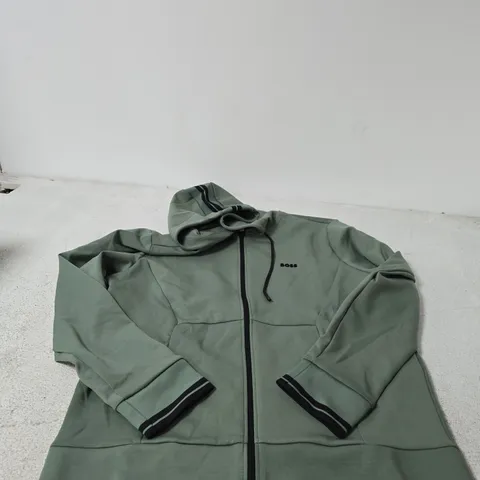 HUGO BOSS HOODIE – OLIVE GREEN ZIP-UP WITH HOOD - SIZE L