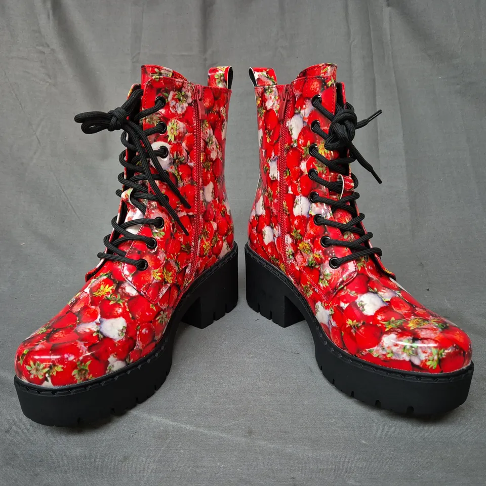 BOXED PAIR OF KOI DECAYING STRAWBERRIES SWITCH BOOTS UK SIZE 6