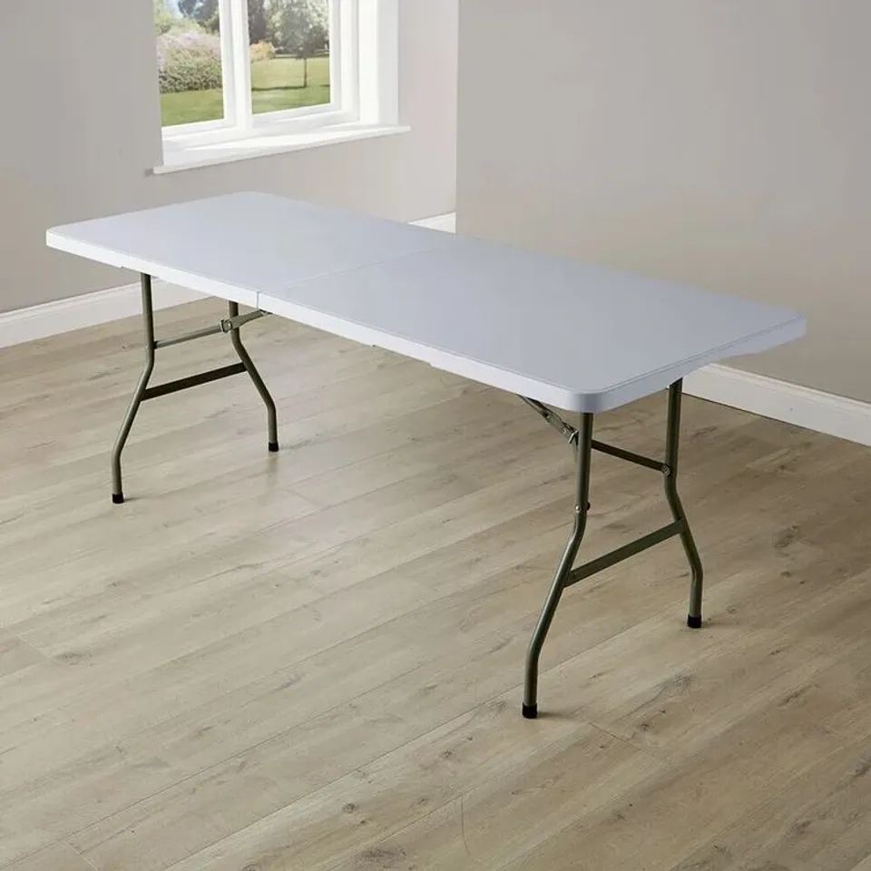 BOXED RAYMORE PLASTIC RECTANGULAR FOLD-IN-HALF ADJUSTABLE FOLDING TABLE