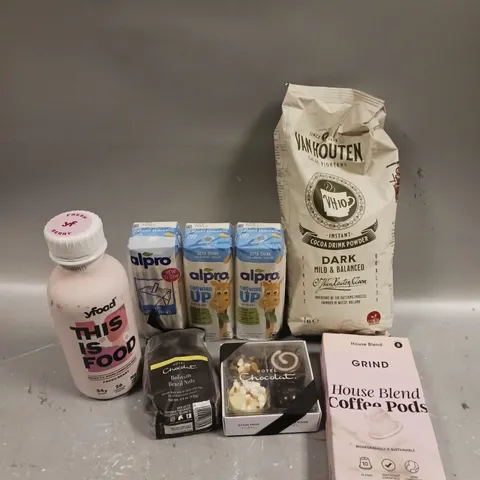APPROXIMATELY 15 ASSORTED FOOD/DRINK PRODUCTS TO INCLUDE GRIND COFFEE PODS, HOTEL CHOCOLAT SELECTIONS, ALPRO CHILDRENS DRINK ETC