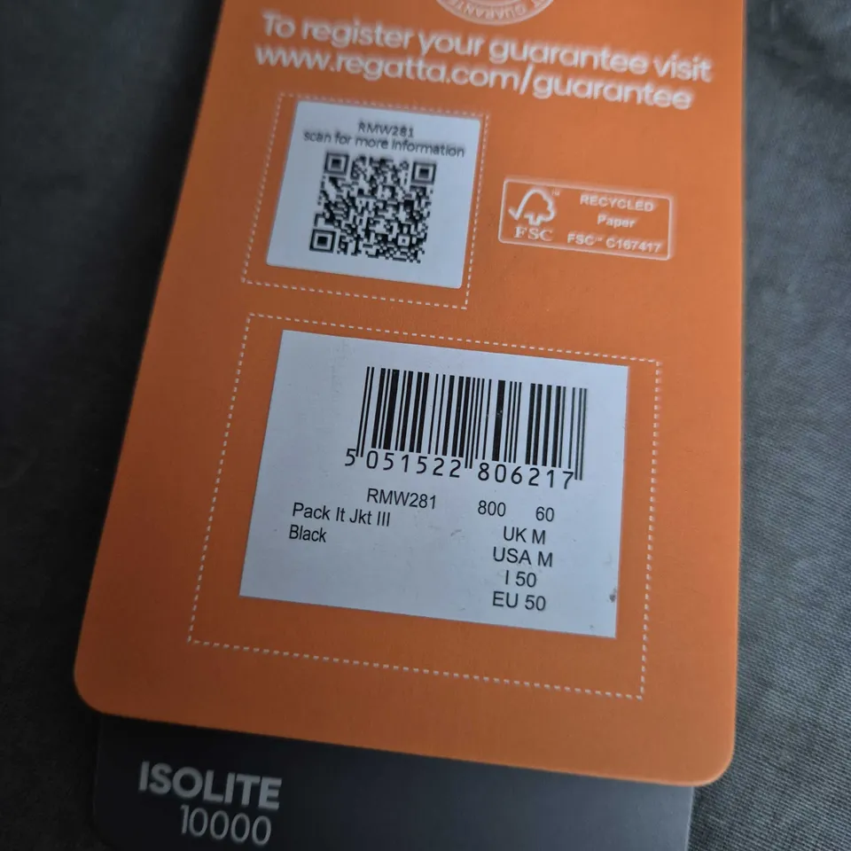 REGATTA GREAT OUTDOORS MEN'S PACK-IT JACKET III – BLACK, UK M