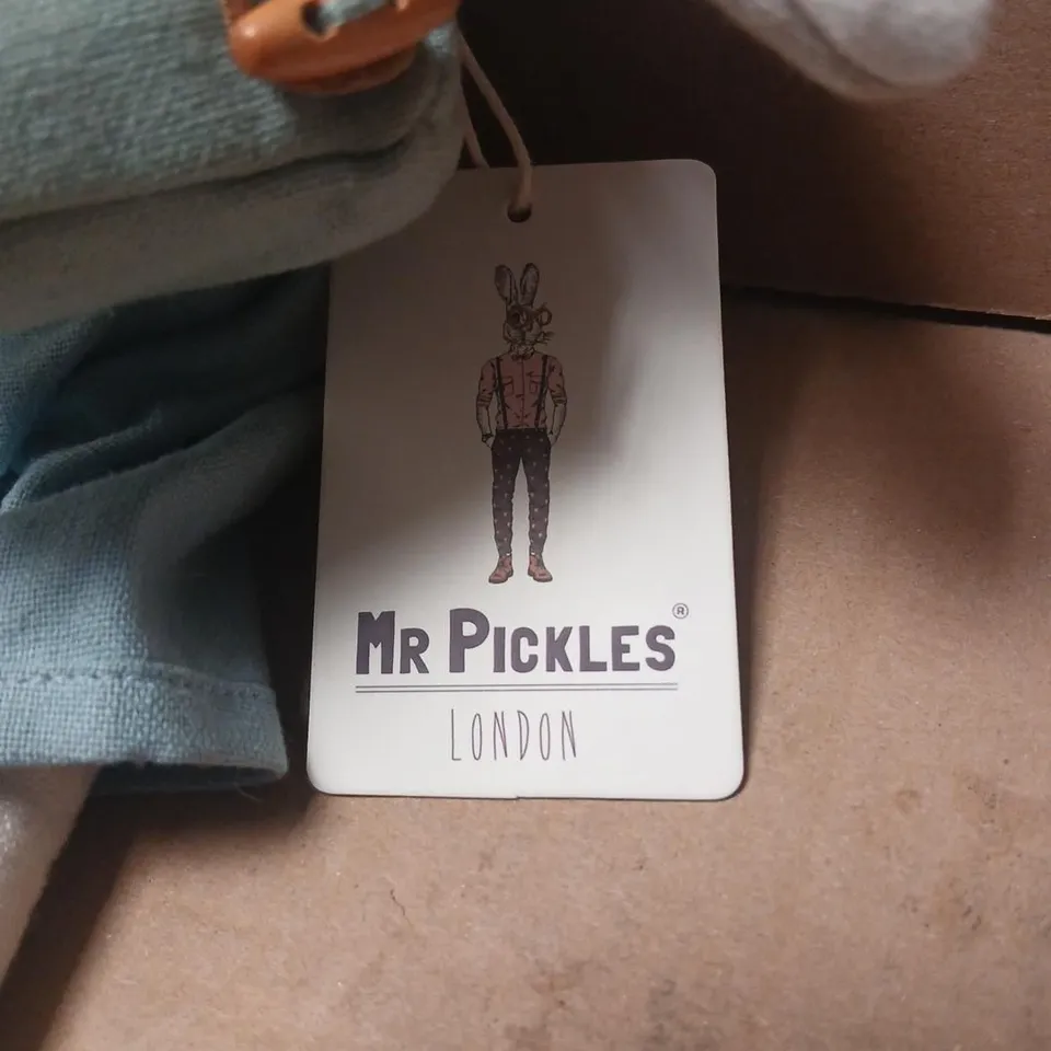 MR PICKLES LONDON PLUSH BUNNY IN BLUE OVERALLS WITH SATCHEL